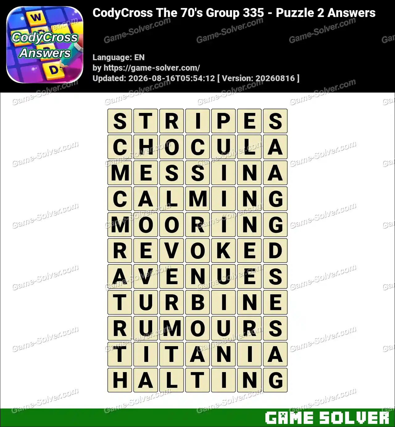 CodyCross The 70’s Group 335 – Puzzle 2 Answers